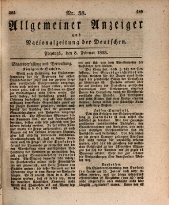 Allgemeiner Anzeiger und Nationalzeitung der Deutschen (Allgemeiner Anzeiger der Deutschen) Freitag 8. Februar 1833