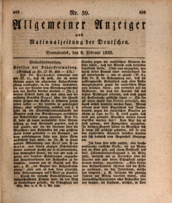 Allgemeiner Anzeiger und Nationalzeitung der Deutschen (Allgemeiner Anzeiger der Deutschen) Samstag 9. Februar 1833