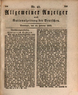 Allgemeiner Anzeiger und Nationalzeitung der Deutschen (Allgemeiner Anzeiger der Deutschen) Sonntag 10. Februar 1833