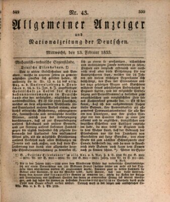 Allgemeiner Anzeiger und Nationalzeitung der Deutschen (Allgemeiner Anzeiger der Deutschen) Mittwoch 13. Februar 1833