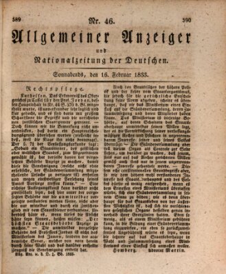 Allgemeiner Anzeiger und Nationalzeitung der Deutschen (Allgemeiner Anzeiger der Deutschen) Samstag 16. Februar 1833