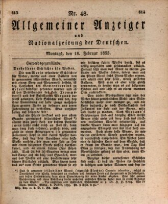 Allgemeiner Anzeiger und Nationalzeitung der Deutschen (Allgemeiner Anzeiger der Deutschen) Montag 18. Februar 1833