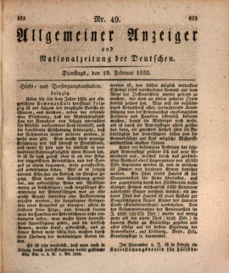 Allgemeiner Anzeiger und Nationalzeitung der Deutschen (Allgemeiner Anzeiger der Deutschen) Dienstag 19. Februar 1833