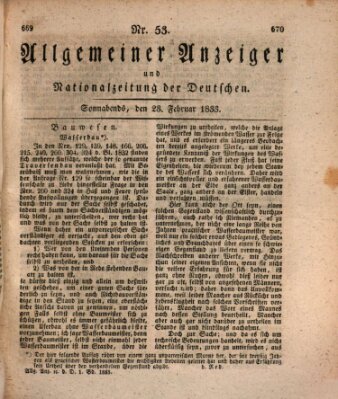 Allgemeiner Anzeiger und Nationalzeitung der Deutschen (Allgemeiner Anzeiger der Deutschen) Samstag 23. Februar 1833