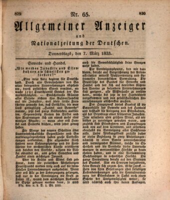 Allgemeiner Anzeiger und Nationalzeitung der Deutschen (Allgemeiner Anzeiger der Deutschen) Donnerstag 7. März 1833