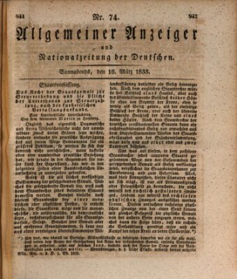 Allgemeiner Anzeiger und Nationalzeitung der Deutschen (Allgemeiner Anzeiger der Deutschen) Samstag 16. März 1833