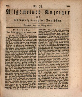 Allgemeiner Anzeiger und Nationalzeitung der Deutschen (Allgemeiner Anzeiger der Deutschen) Montag 18. März 1833