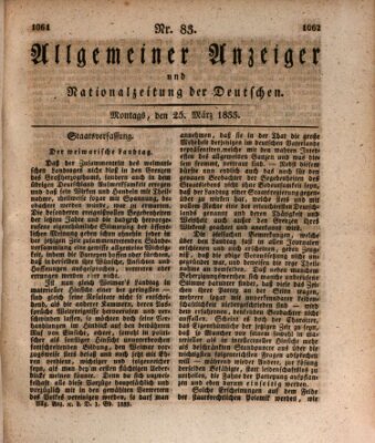 Allgemeiner Anzeiger und Nationalzeitung der Deutschen (Allgemeiner Anzeiger der Deutschen) Montag 25. März 1833