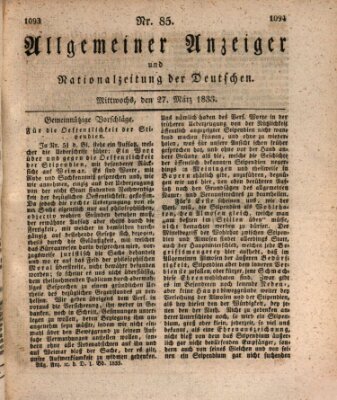 Allgemeiner Anzeiger und Nationalzeitung der Deutschen (Allgemeiner Anzeiger der Deutschen) Mittwoch 27. März 1833