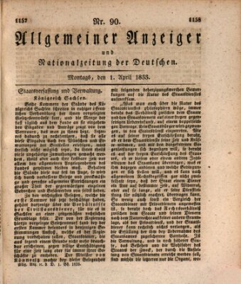 Allgemeiner Anzeiger und Nationalzeitung der Deutschen (Allgemeiner Anzeiger der Deutschen) Montag 1. April 1833