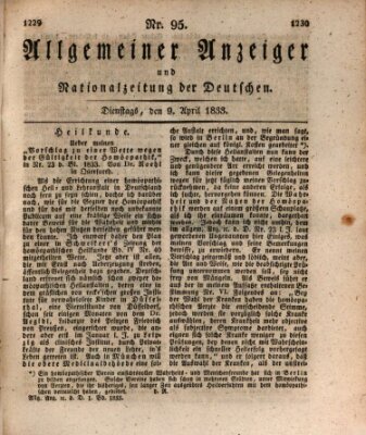 Allgemeiner Anzeiger und Nationalzeitung der Deutschen (Allgemeiner Anzeiger der Deutschen) Dienstag 9. April 1833