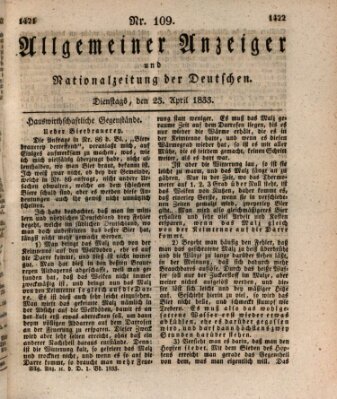 Allgemeiner Anzeiger und Nationalzeitung der Deutschen (Allgemeiner Anzeiger der Deutschen) Dienstag 23. April 1833