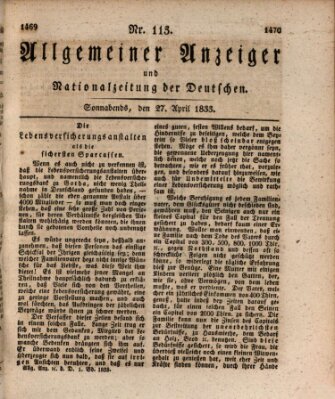 Allgemeiner Anzeiger und Nationalzeitung der Deutschen (Allgemeiner Anzeiger der Deutschen) Samstag 27. April 1833