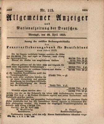 Allgemeiner Anzeiger und Nationalzeitung der Deutschen (Allgemeiner Anzeiger der Deutschen) Montag 29. April 1833