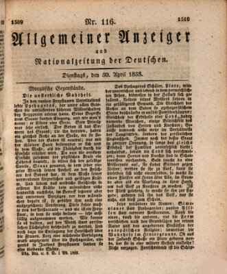 Allgemeiner Anzeiger und Nationalzeitung der Deutschen (Allgemeiner Anzeiger der Deutschen) Dienstag 30. April 1833