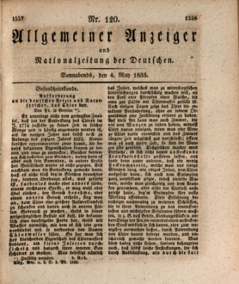 Allgemeiner Anzeiger und Nationalzeitung der Deutschen (Allgemeiner Anzeiger der Deutschen) Samstag 4. Mai 1833