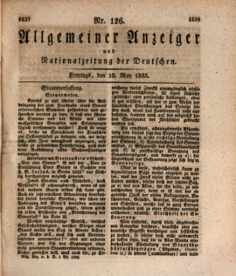 Allgemeiner Anzeiger und Nationalzeitung der Deutschen (Allgemeiner Anzeiger der Deutschen) Freitag 10. Mai 1833