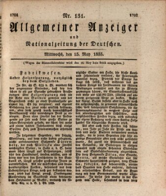 Allgemeiner Anzeiger und Nationalzeitung der Deutschen (Allgemeiner Anzeiger der Deutschen) Mittwoch 15. Mai 1833