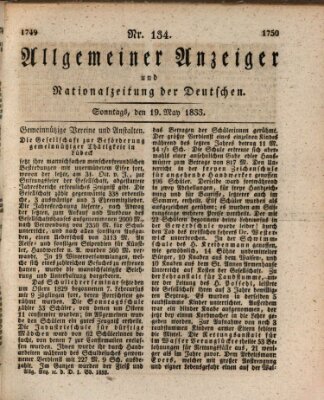Allgemeiner Anzeiger und Nationalzeitung der Deutschen (Allgemeiner Anzeiger der Deutschen) Sonntag 19. Mai 1833