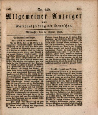 Allgemeiner Anzeiger und Nationalzeitung der Deutschen (Allgemeiner Anzeiger der Deutschen) Mittwoch 5. Juni 1833