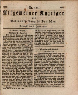 Allgemeiner Anzeiger und Nationalzeitung der Deutschen (Allgemeiner Anzeiger der Deutschen) Freitag 7. Juni 1833