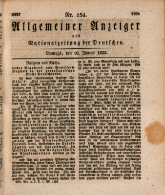 Allgemeiner Anzeiger und Nationalzeitung der Deutschen (Allgemeiner Anzeiger der Deutschen) Montag 10. Juni 1833