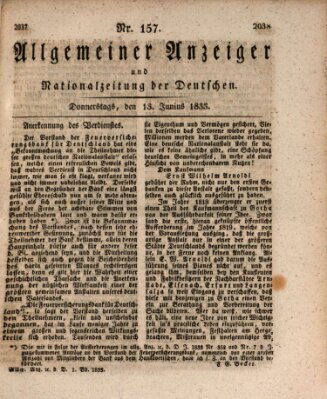 Allgemeiner Anzeiger und Nationalzeitung der Deutschen (Allgemeiner Anzeiger der Deutschen) Donnerstag 13. Juni 1833