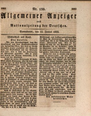 Allgemeiner Anzeiger und Nationalzeitung der Deutschen (Allgemeiner Anzeiger der Deutschen) Samstag 15. Juni 1833