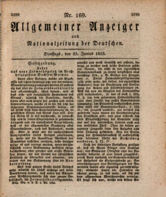 Allgemeiner Anzeiger und Nationalzeitung der Deutschen (Allgemeiner Anzeiger der Deutschen) Dienstag 25. Juni 1833