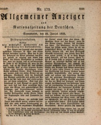 Allgemeiner Anzeiger und Nationalzeitung der Deutschen (Allgemeiner Anzeiger der Deutschen) Samstag 29. Juni 1833