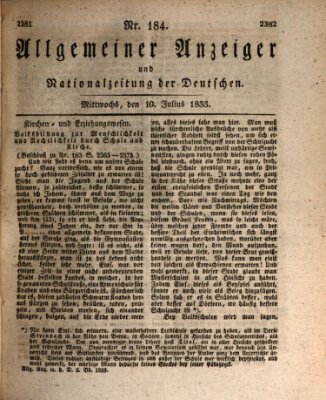 Allgemeiner Anzeiger und Nationalzeitung der Deutschen (Allgemeiner Anzeiger der Deutschen) Mittwoch 10. Juli 1833