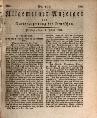 Allgemeiner Anzeiger und Nationalzeitung der Deutschen (Allgemeiner Anzeiger der Deutschen) Freitag 19. Juli 1833