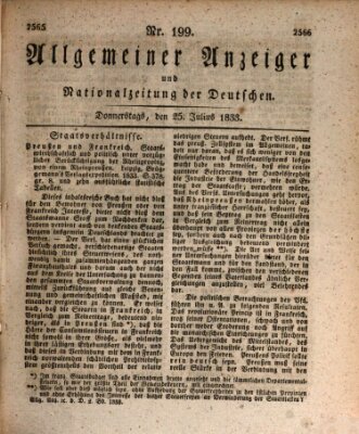 Allgemeiner Anzeiger und Nationalzeitung der Deutschen (Allgemeiner Anzeiger der Deutschen) Donnerstag 25. Juli 1833