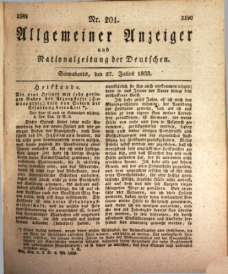 Allgemeiner Anzeiger und Nationalzeitung der Deutschen (Allgemeiner Anzeiger der Deutschen) Samstag 27. Juli 1833