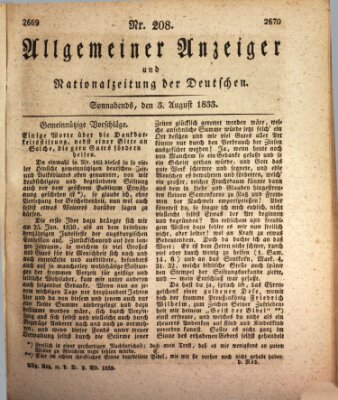 Allgemeiner Anzeiger und Nationalzeitung der Deutschen (Allgemeiner Anzeiger der Deutschen) Samstag 3. August 1833