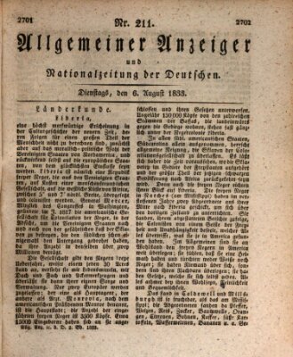 Allgemeiner Anzeiger und Nationalzeitung der Deutschen (Allgemeiner Anzeiger der Deutschen) Dienstag 6. August 1833