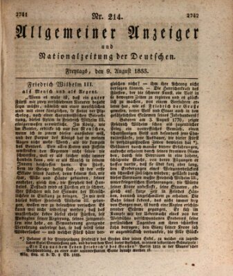 Allgemeiner Anzeiger und Nationalzeitung der Deutschen (Allgemeiner Anzeiger der Deutschen) Freitag 9. August 1833