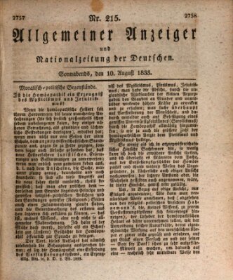 Allgemeiner Anzeiger und Nationalzeitung der Deutschen (Allgemeiner Anzeiger der Deutschen) Samstag 10. August 1833