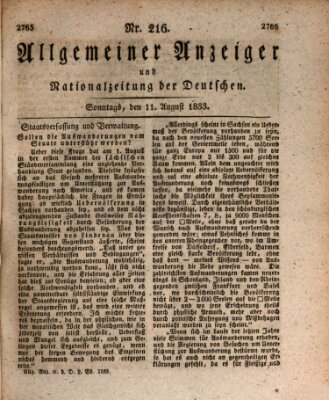 Allgemeiner Anzeiger und Nationalzeitung der Deutschen (Allgemeiner Anzeiger der Deutschen) Sonntag 11. August 1833