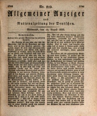 Allgemeiner Anzeiger und Nationalzeitung der Deutschen (Allgemeiner Anzeiger der Deutschen) Mittwoch 14. August 1833