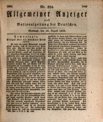 Allgemeiner Anzeiger und Nationalzeitung der Deutschen (Allgemeiner Anzeiger der Deutschen) Montag 19. August 1833