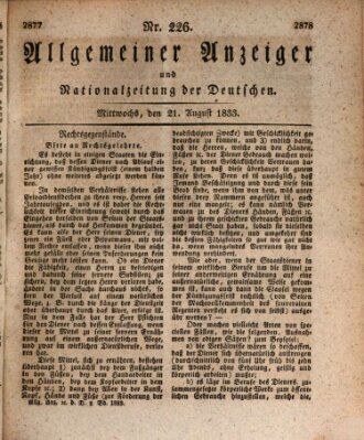 Allgemeiner Anzeiger und Nationalzeitung der Deutschen (Allgemeiner Anzeiger der Deutschen) Mittwoch 21. August 1833