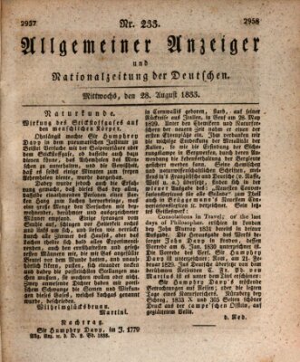 Allgemeiner Anzeiger und Nationalzeitung der Deutschen (Allgemeiner Anzeiger der Deutschen) Mittwoch 28. August 1833