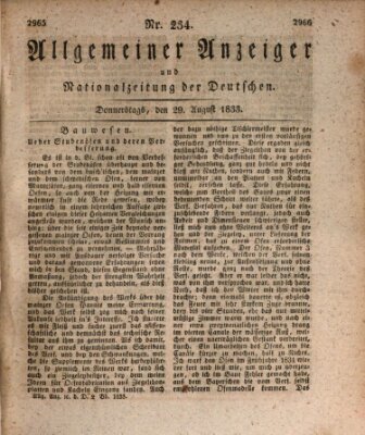 Allgemeiner Anzeiger und Nationalzeitung der Deutschen (Allgemeiner Anzeiger der Deutschen) Donnerstag 29. August 1833