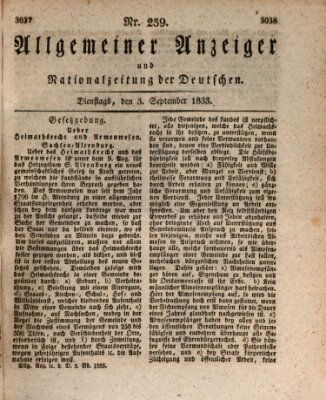 Allgemeiner Anzeiger und Nationalzeitung der Deutschen (Allgemeiner Anzeiger der Deutschen) Dienstag 3. September 1833