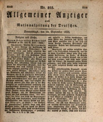 Allgemeiner Anzeiger und Nationalzeitung der Deutschen (Allgemeiner Anzeiger der Deutschen) Donnerstag 19. September 1833