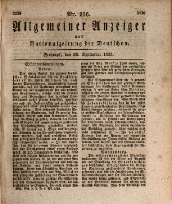 Allgemeiner Anzeiger und Nationalzeitung der Deutschen (Allgemeiner Anzeiger der Deutschen) Freitag 20. September 1833