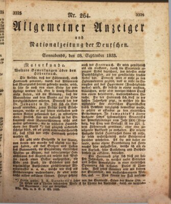 Allgemeiner Anzeiger und Nationalzeitung der Deutschen (Allgemeiner Anzeiger der Deutschen) Samstag 28. September 1833