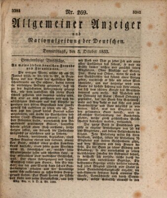 Allgemeiner Anzeiger und Nationalzeitung der Deutschen (Allgemeiner Anzeiger der Deutschen) Donnerstag 3. Oktober 1833