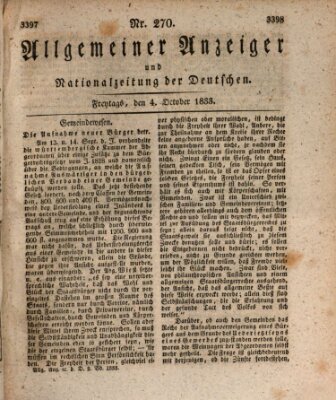 Allgemeiner Anzeiger und Nationalzeitung der Deutschen (Allgemeiner Anzeiger der Deutschen) Freitag 4. Oktober 1833